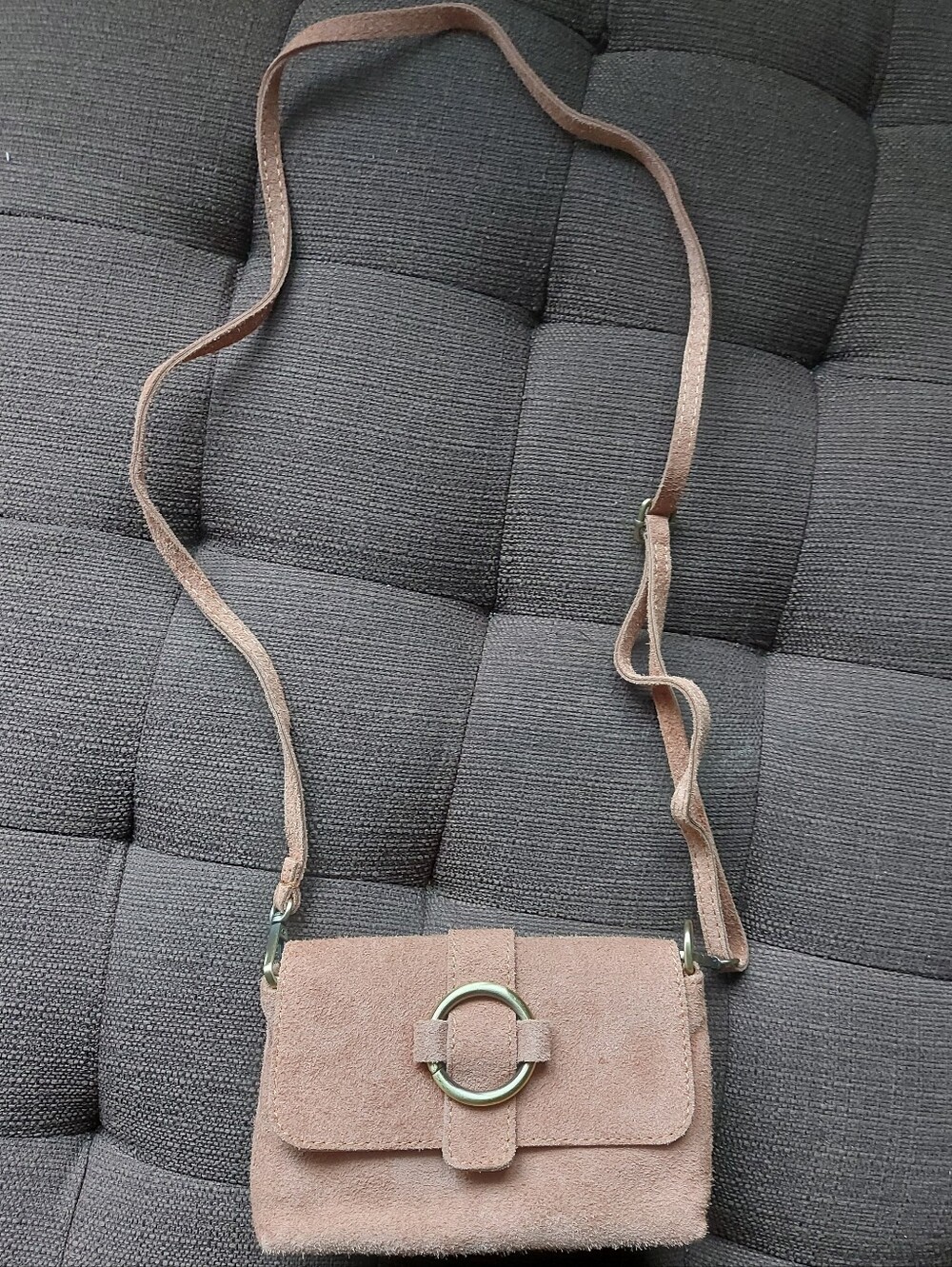 Soft Pink Genuine Suede Crossbody Bag
